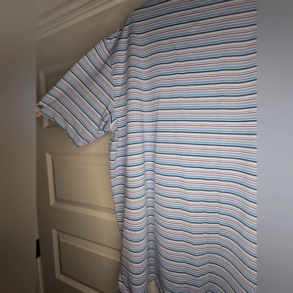 Peter Millar XL 'Summer Comfort' Polo Short Sleeve Blue Stripe - Some Pilling - Picture 14 of 16